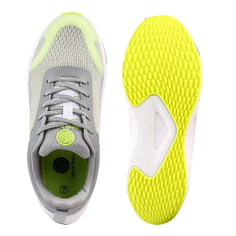 Bacca Bucci Grey and Neon Green Zippy Zest Flash Runners High-Performance Breathable Mesh Sports Shoes for Men | Best Price UAE